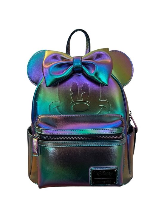 Loungefly Minnie Mouse Bow Oil Slick Mini Backpack Colorful Iridescent Shiny main image 4